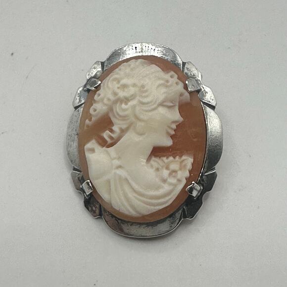 Cameo Sterling Silver Brooch Pin Victorian Ladies Head Profile Vintage Jewelry - Picture 12 of 12